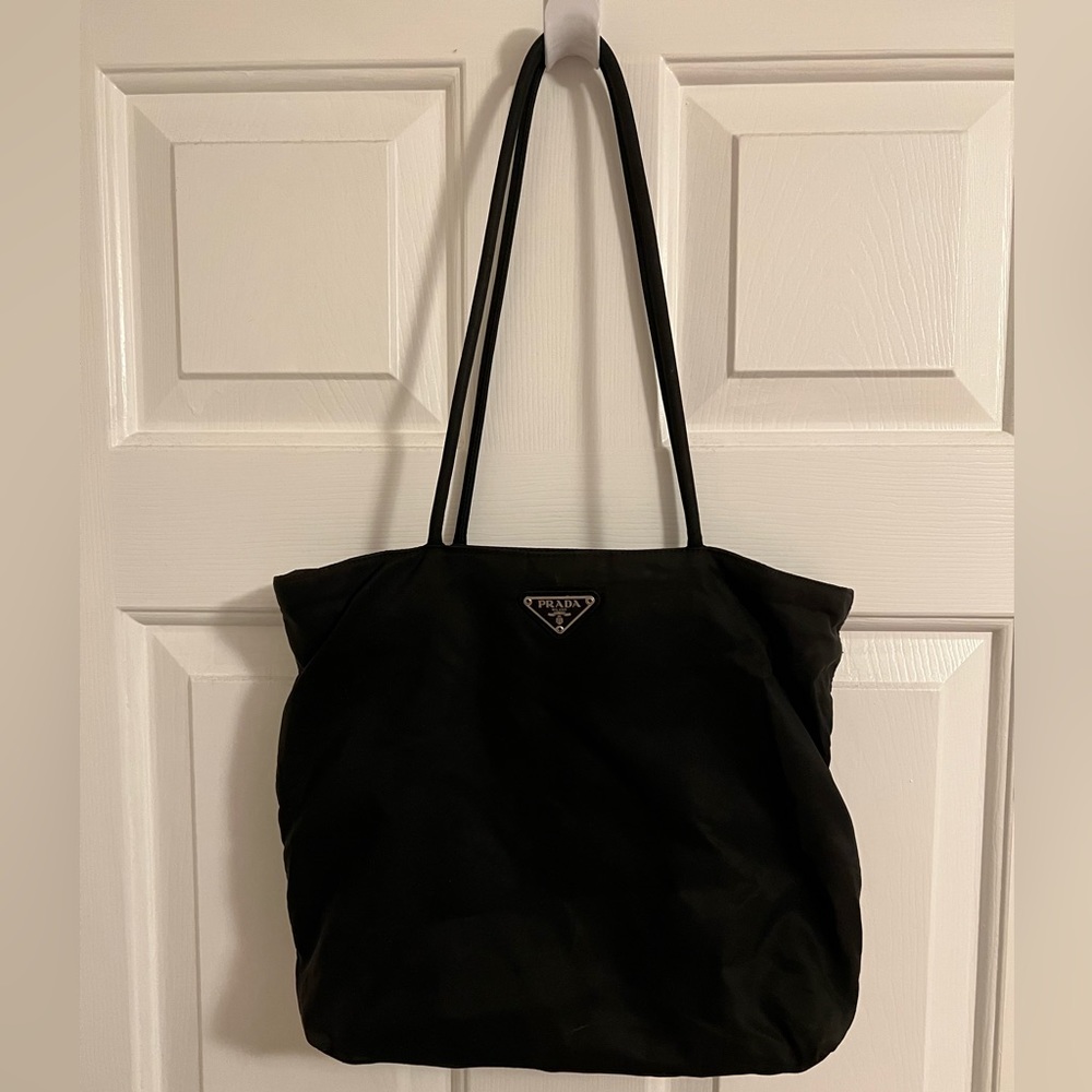 Used Prada Small Tessuto City Tote in Black
